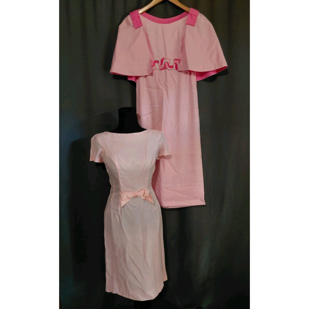 Vintage 1950s Union Made Pink Bow Cape Dress Bundle Size X-Small/Small Waist 26"